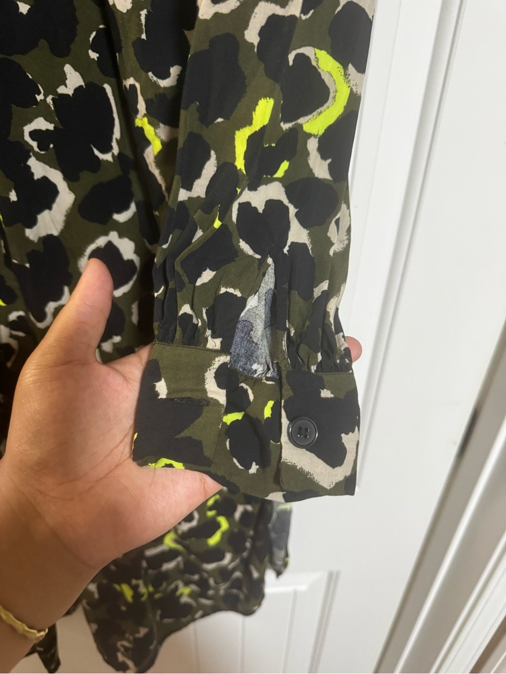 Eloquii Olive & Black Leopard Print Shirt Dress with Neon Yellow Accents - Picture 5 of 8